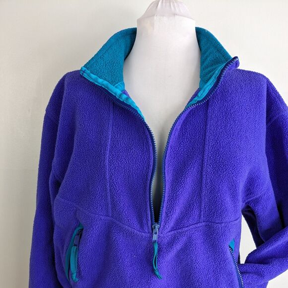 Vintage Fleece 1/2 Zip Jacket Purple Teal 90s Pullover Gorpcore Ski Pocket Usa L - Picture 1 of 10